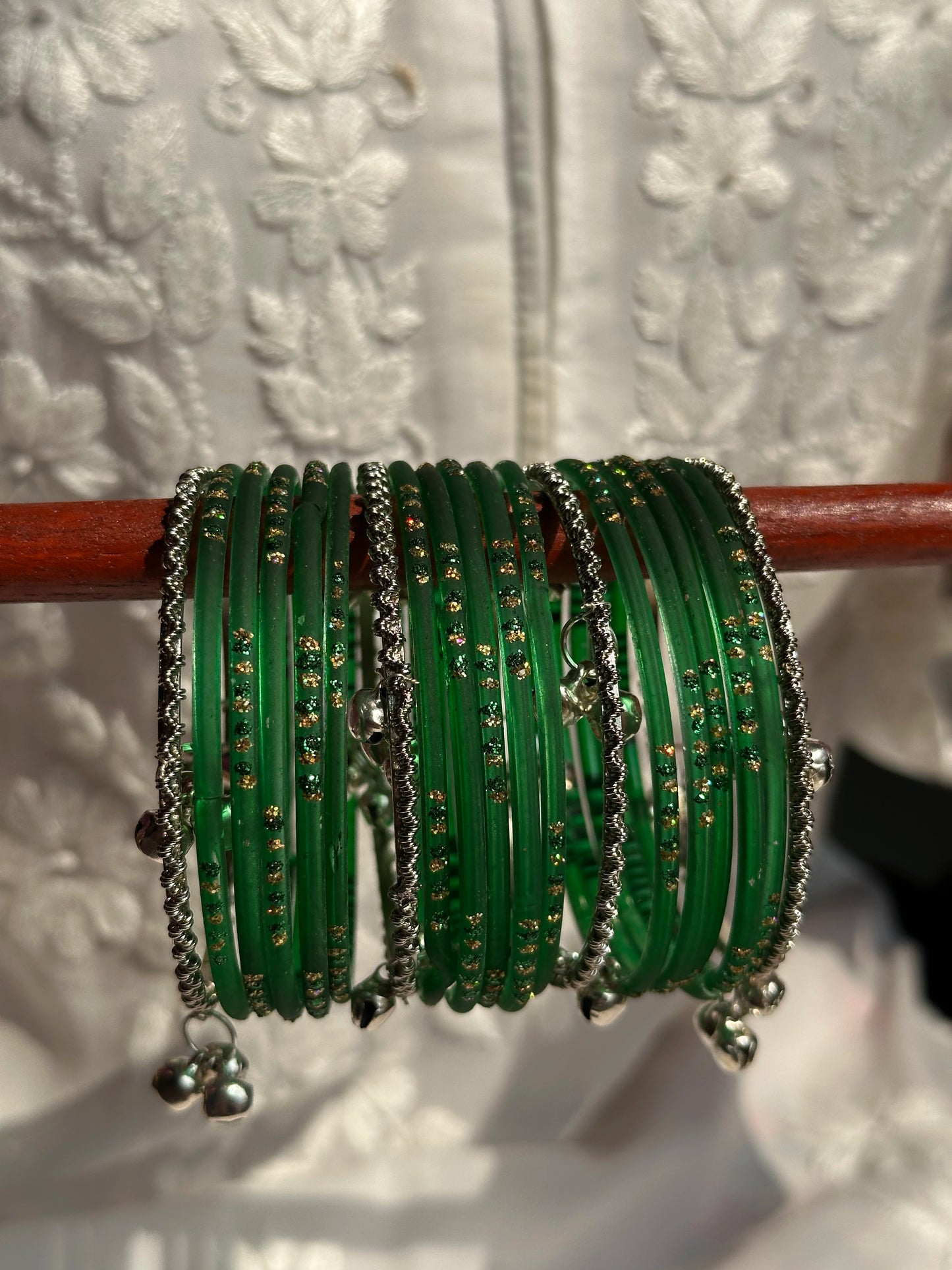 Dark green Glass bangle set with Kashmiri churiyan