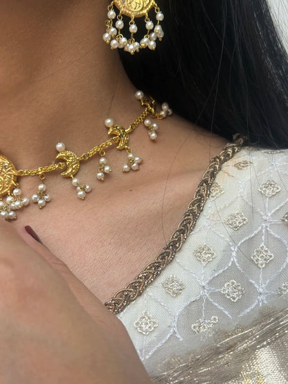 layered pearl accents and traditional bridal statement design for weddings and festive wear”