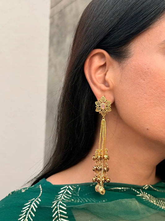 Gul-e-Lala Kashmiri jhumka earrings with traditional Pakistani handcrafted design