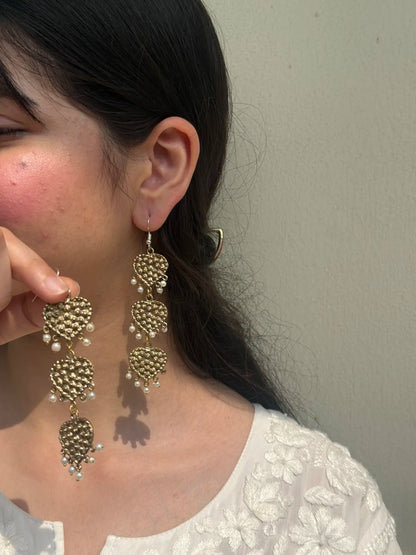 Gold Heart with Pearl Earrings