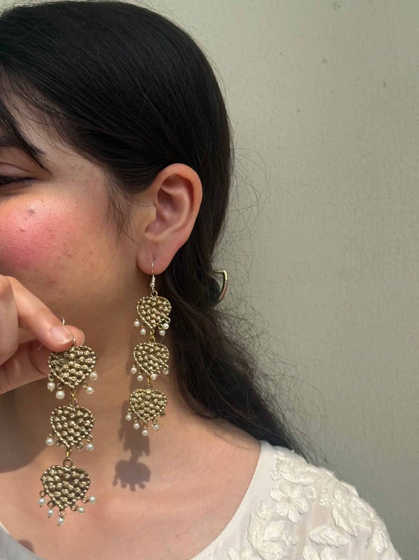 Gold Heart with Pearl Earrings