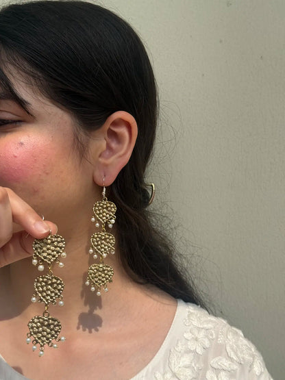 Gold Heart with Pearl Earrings