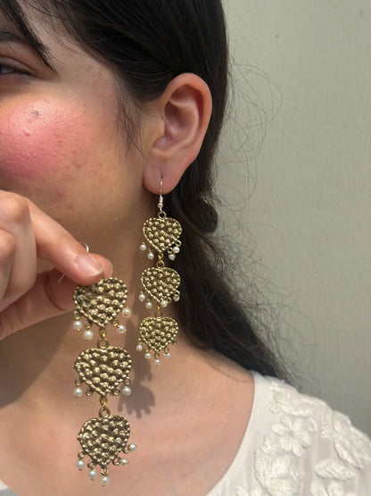 Gold Heart with Pearl Earrings