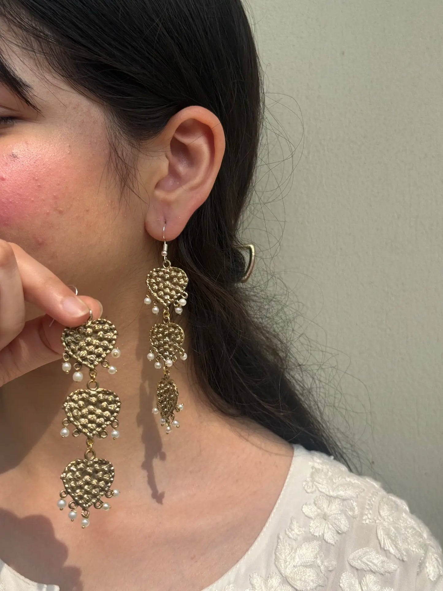 Gold Heart with Pearl Earrings