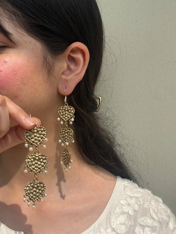 Gold Heart with Pearl Earrings