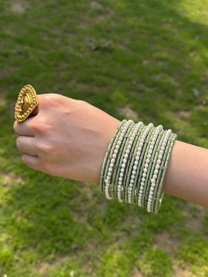 Sea Green and Pearls bangle set