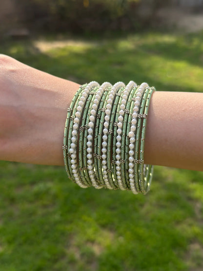 Sea Green and Pearls bangle set