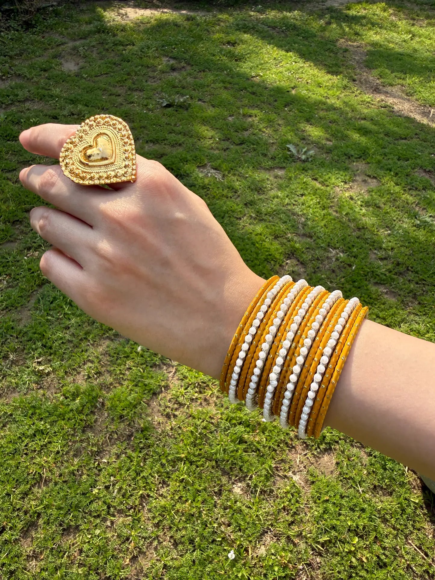 Mustard Pearl bangle set