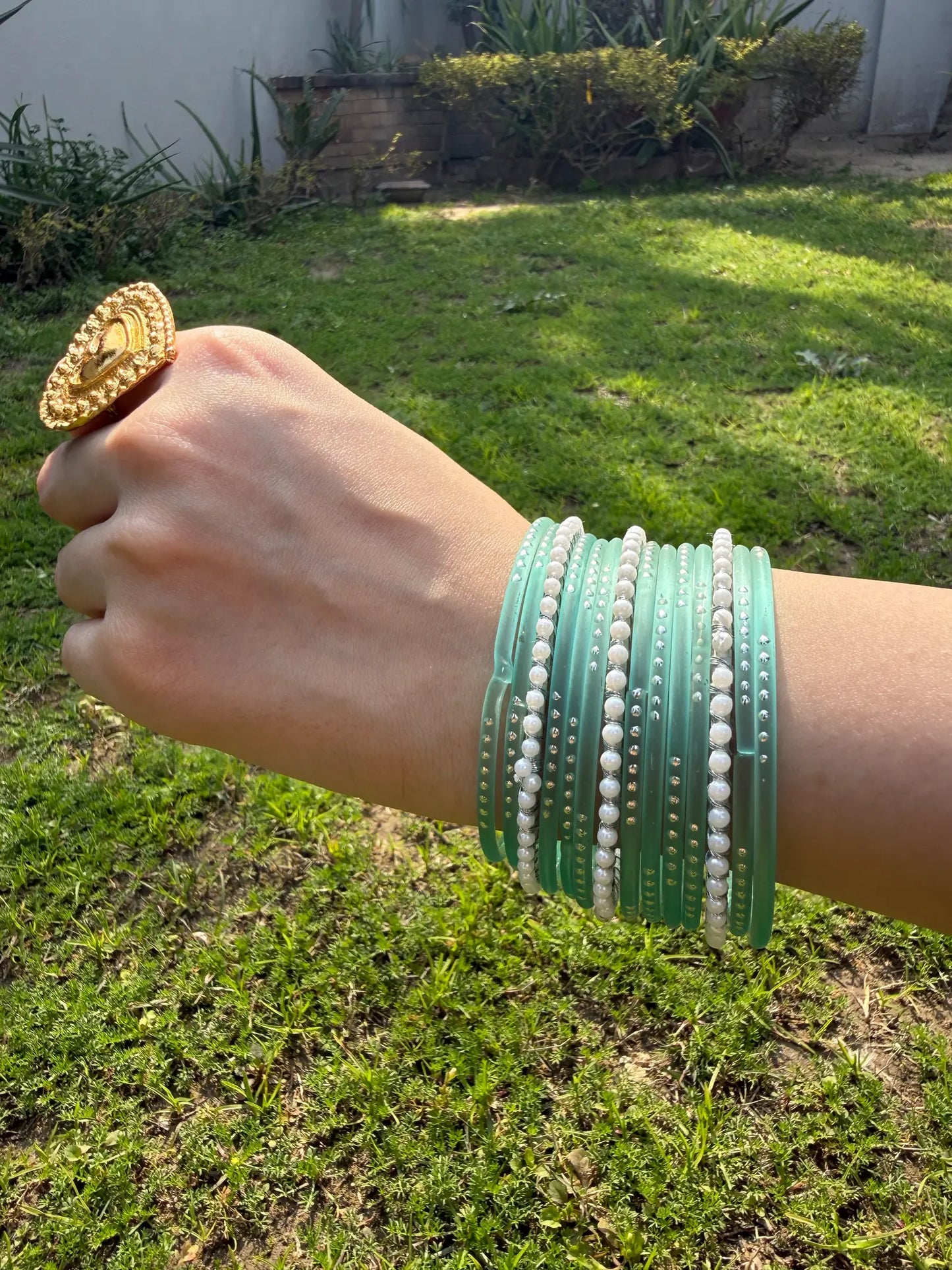 Mint and Pearls bangle set