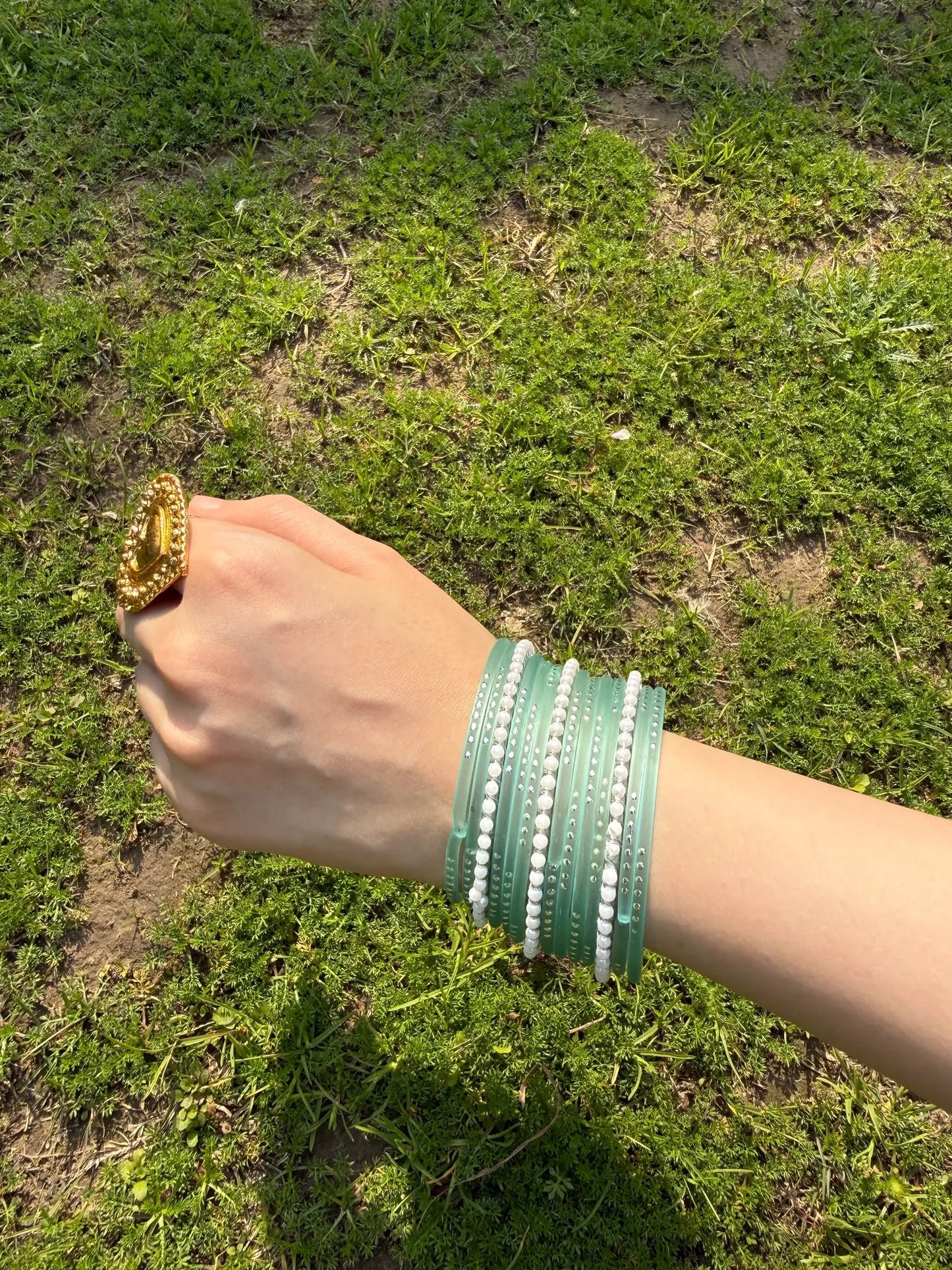 Mint and Pearls bangle set