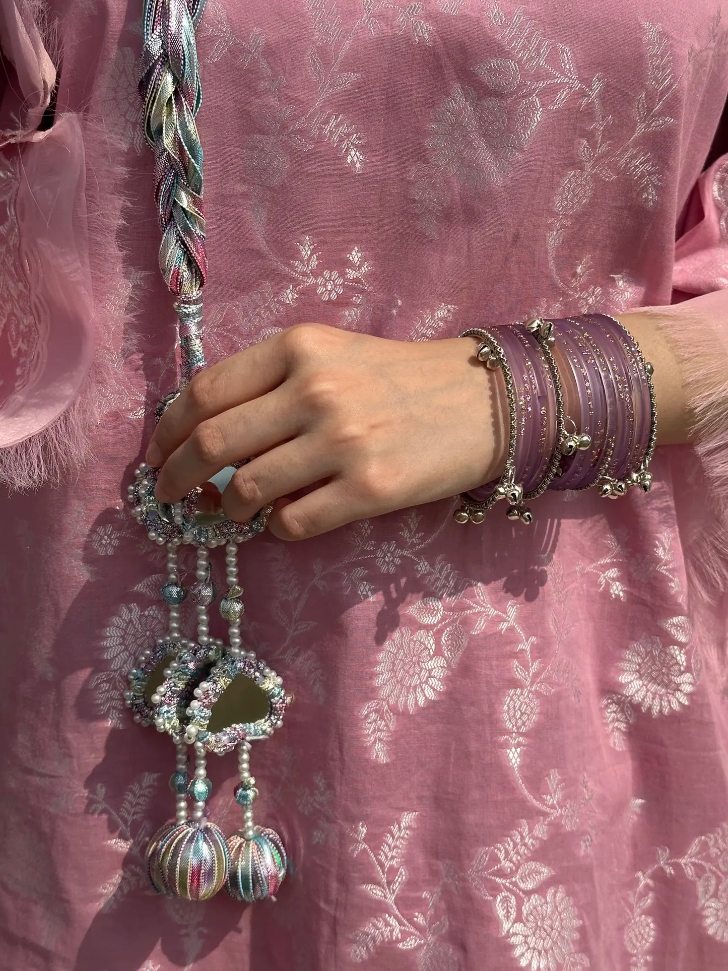 Lilac glass bangles with Kashmiri churiyan
