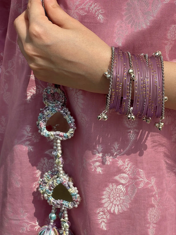 Lilac glass bangles with Kashmiri churiyan