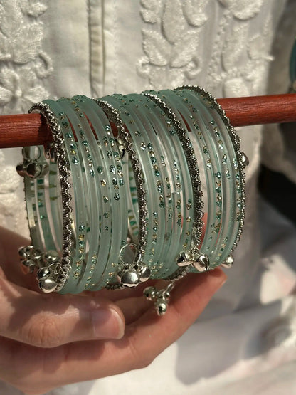 Minty bangle set with Kashmiri churiyan