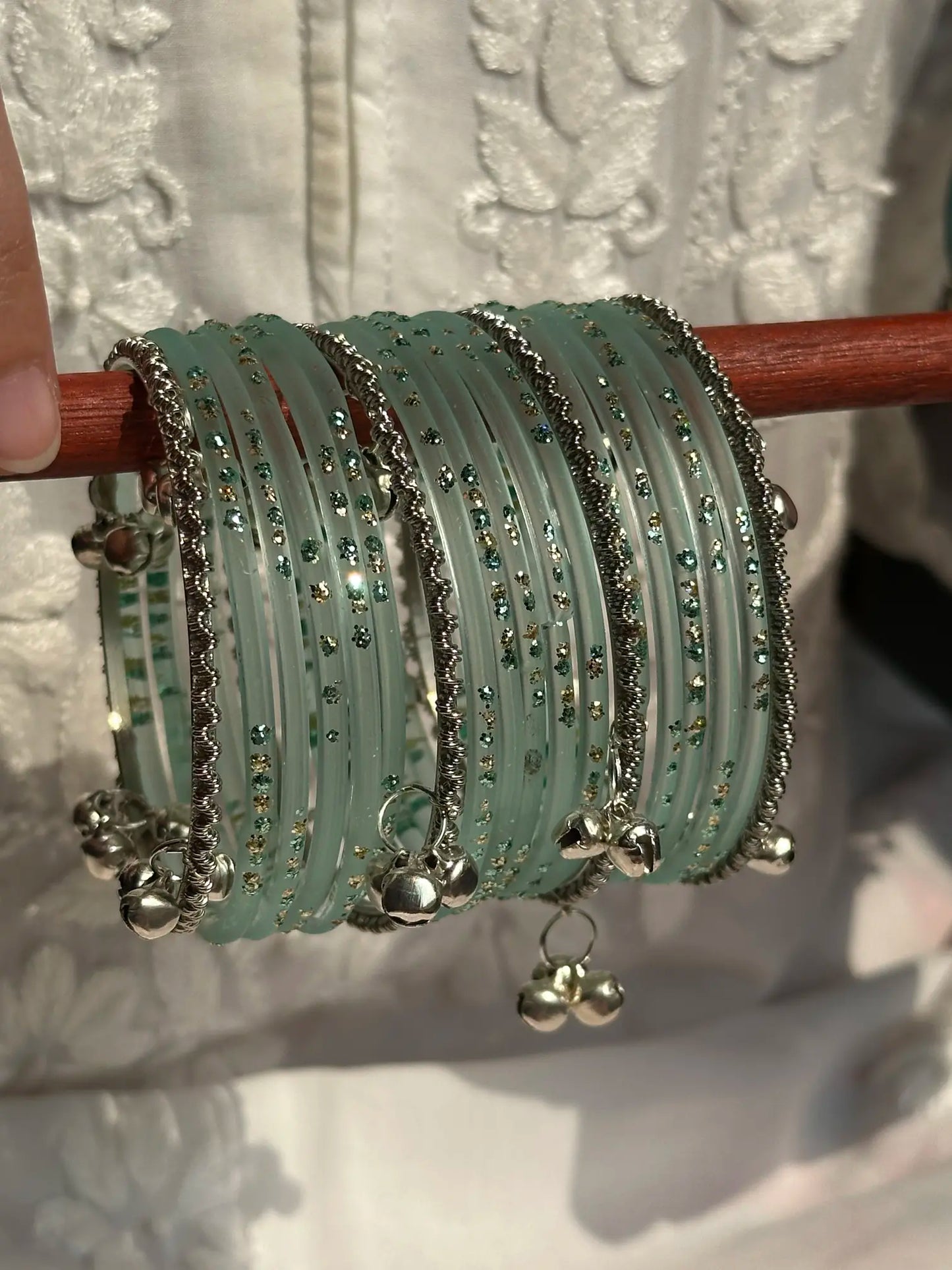 Minty bangle set with Kashmiri churiyan