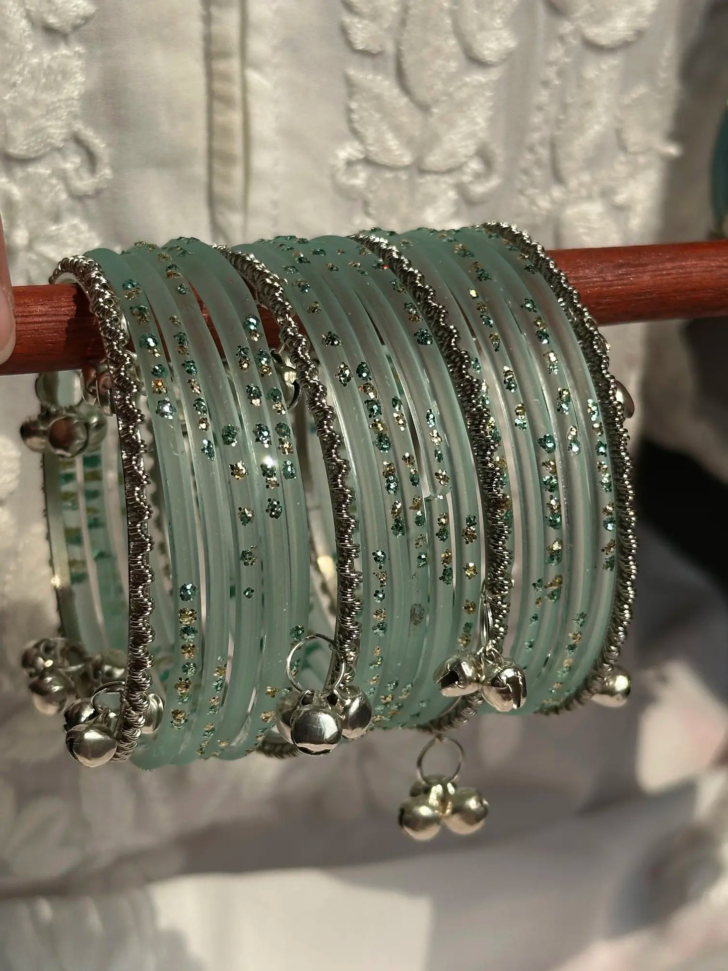 Minty bangle set with Kashmiri churiyan