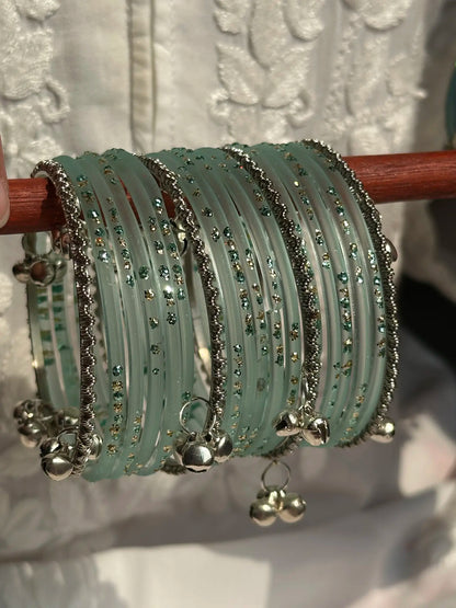 Minty bangle set with Kashmiri churiyan