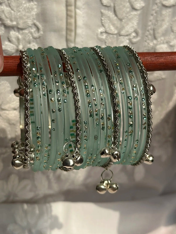 Minty bangle set with Kashmiri churiyan