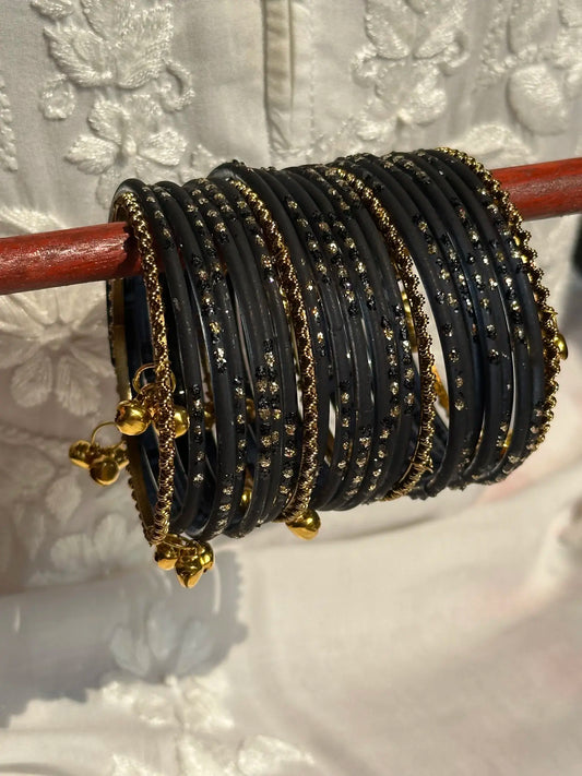 Black Glass bangles with Kashmiri churiyan
