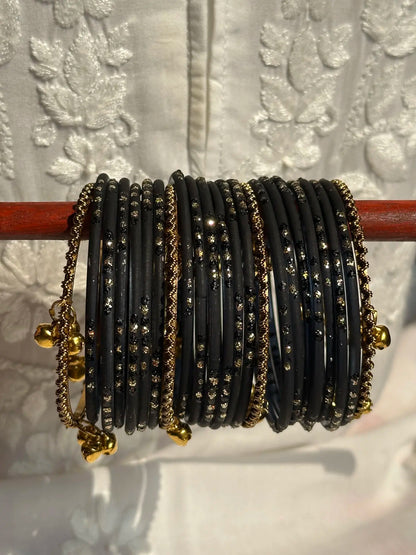 Black Glass bangles with Kashmiri churiyan