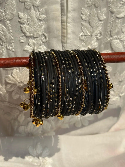 Black Glass bangles with Kashmiri churiyan