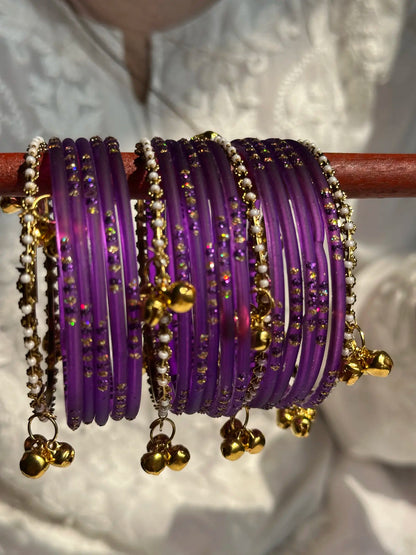 Plum glass bangles with Kashmiri churiyan