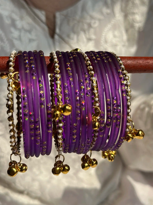 Plum glass bangles with Kashmiri churiyan