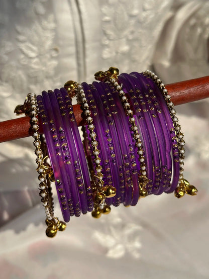 Plum glass bangles with Kashmiri churiyan