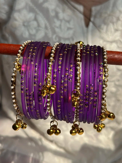 Plum glass bangles with Kashmiri churiyan