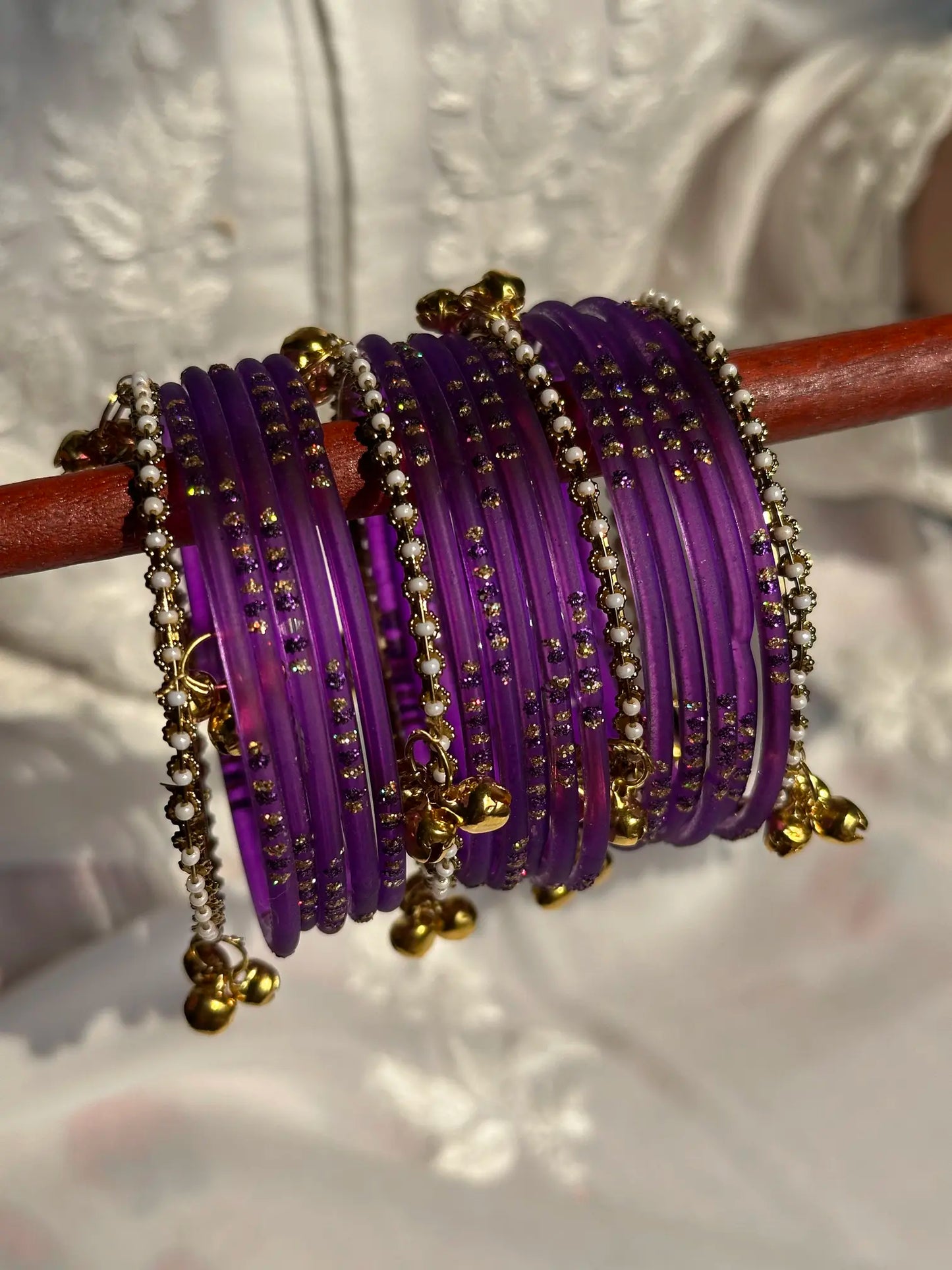 Plum glass bangles with Kashmiri churiyan