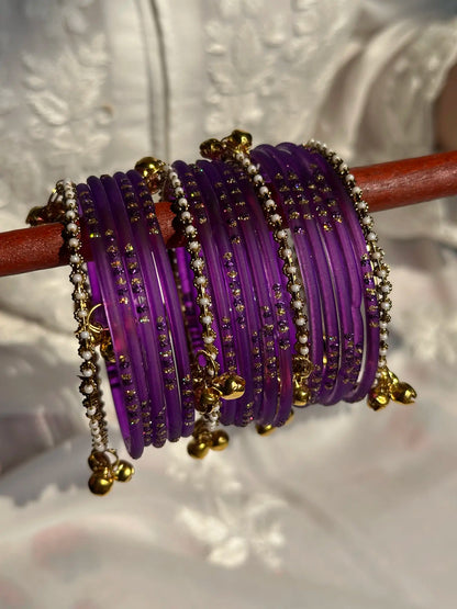 Plum glass bangles with Kashmiri churiyan