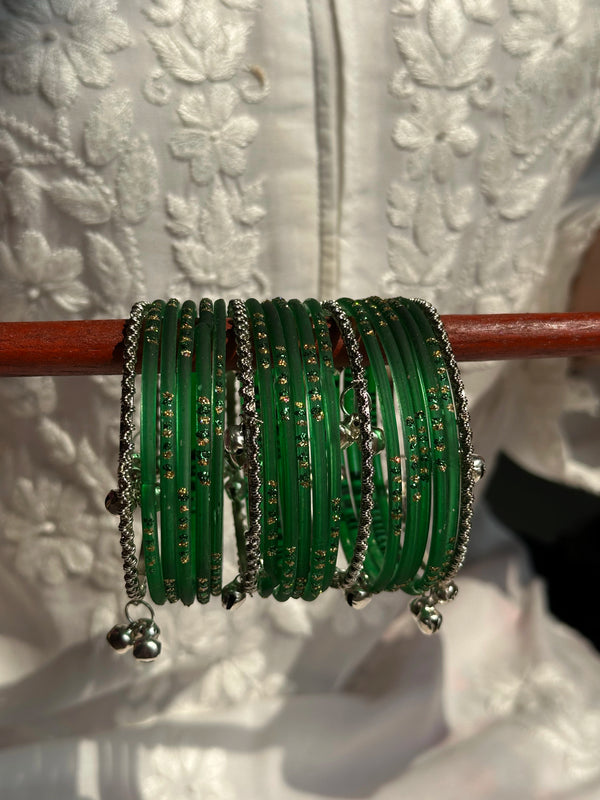 Dark green Glass bangle set with Kashmiri churiyan