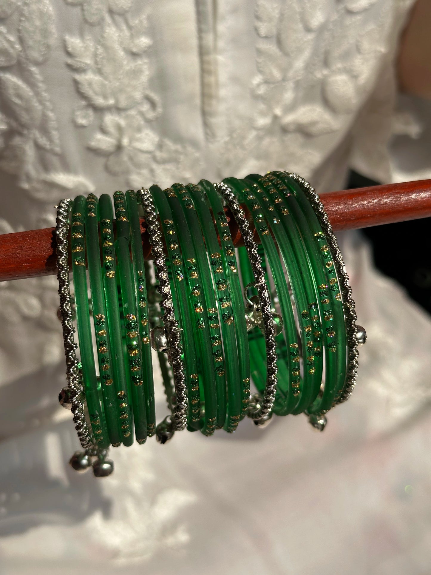 Dark green Glass bangle set with Kashmiri churiyan