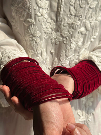 Maroon Velvet Bangle Set