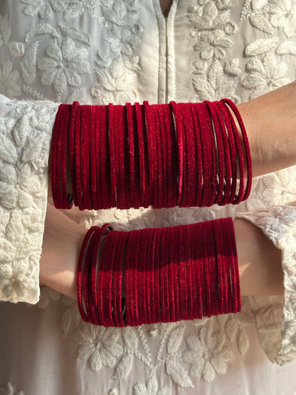 Maroon Velvet Bangle Set