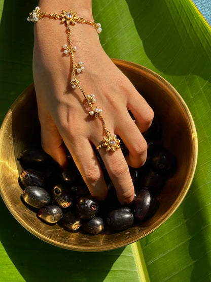 Sitara Gold Plated Angla – Adjustable Pakistani Hand Jewelry