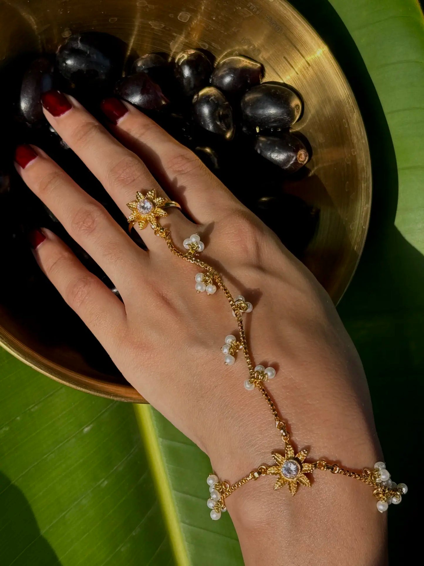Sitara Gold Plated Angla – Adjustable Pakistani Hand Jewelry