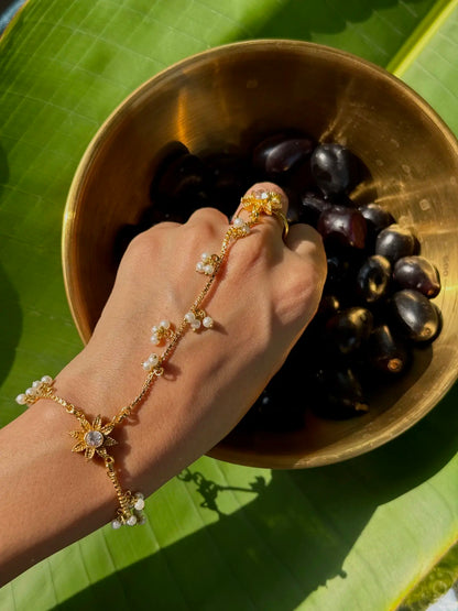Sitara Gold Plated Angla – Adjustable Pakistani Hand Jewelry