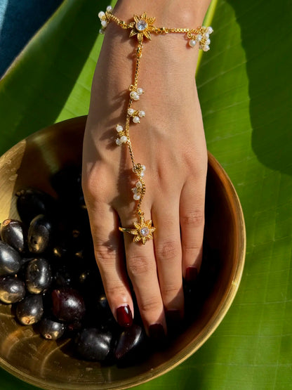Sitara Gold Plated Angla – Adjustable Pakistani Hand Jewelry