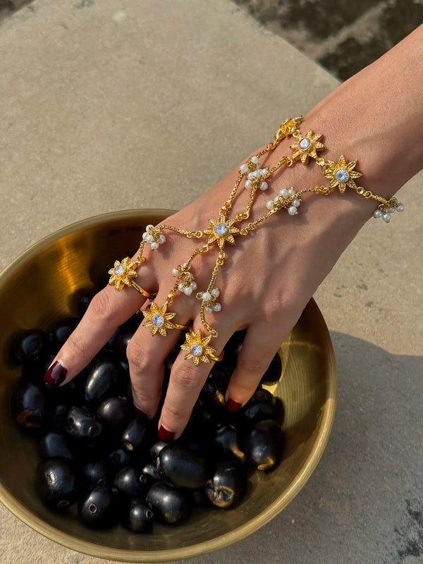 Singhar Zircon Angla  3-Finger Adjustable Pakistani Hand Jewelry