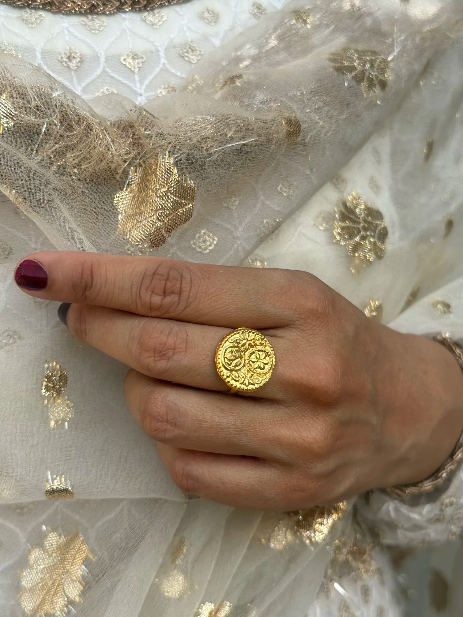 Maahi chand ring with antique gold finish