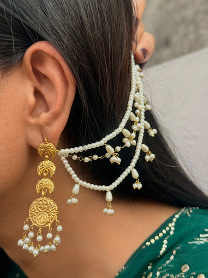 Front view of Mahi Chand bridal saharay earrings with elegant moon-inspired detailing