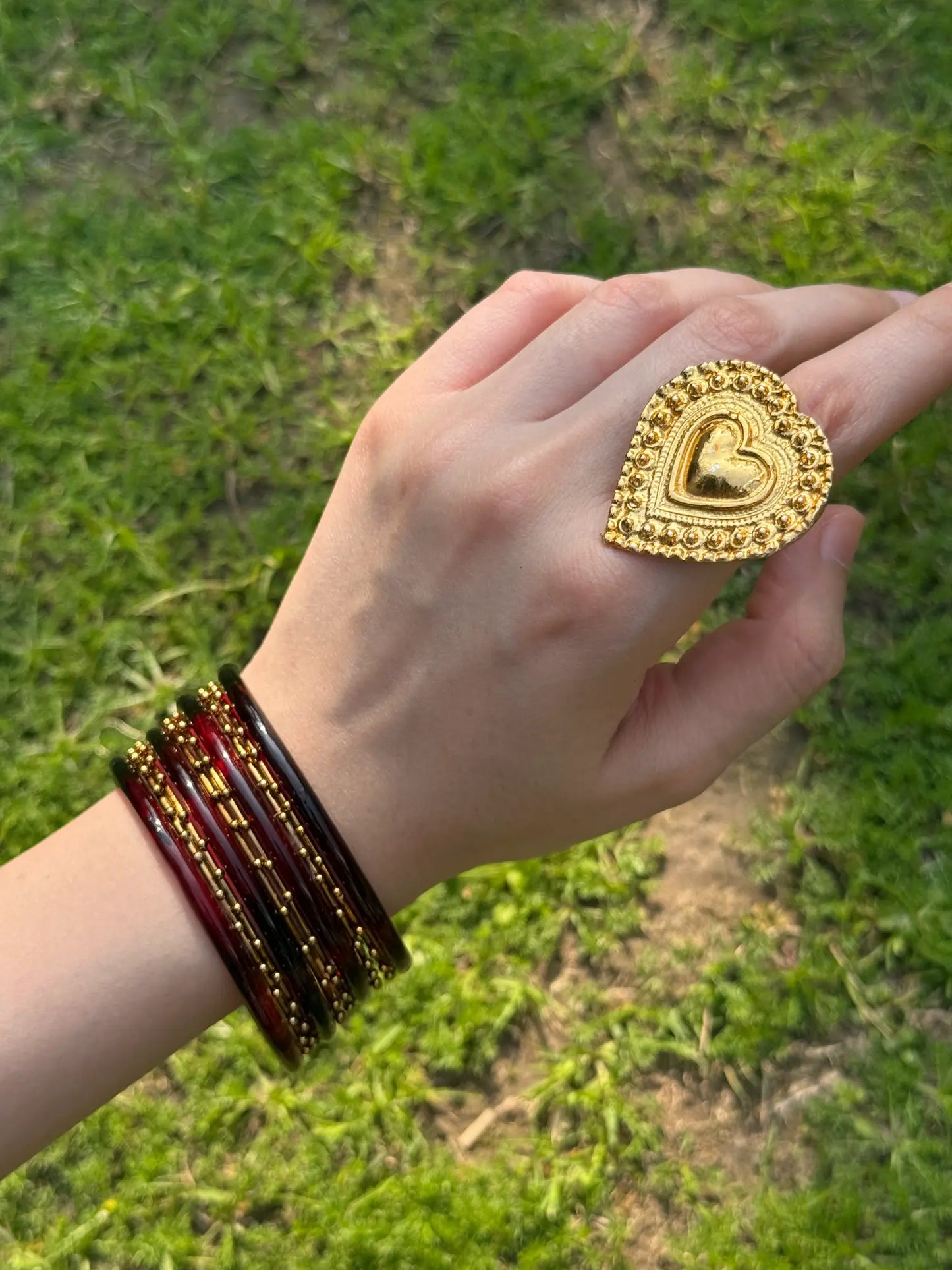 Maroon and golden bangle set with traditional design by Legacy by Bisma