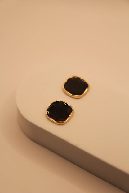 Black minimal earrings with gold accent with reasonable price and daily wear by Legacy by Bisma. 
