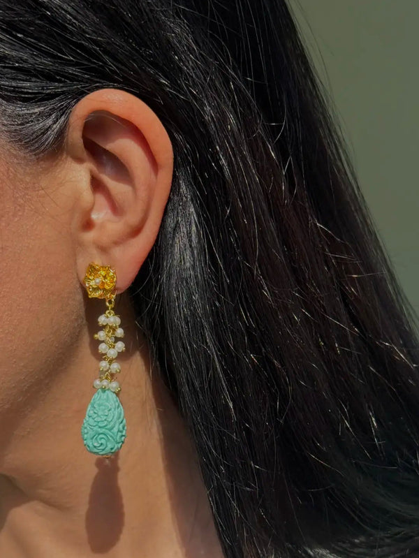 Whimsical blue Pakistani statement earrings