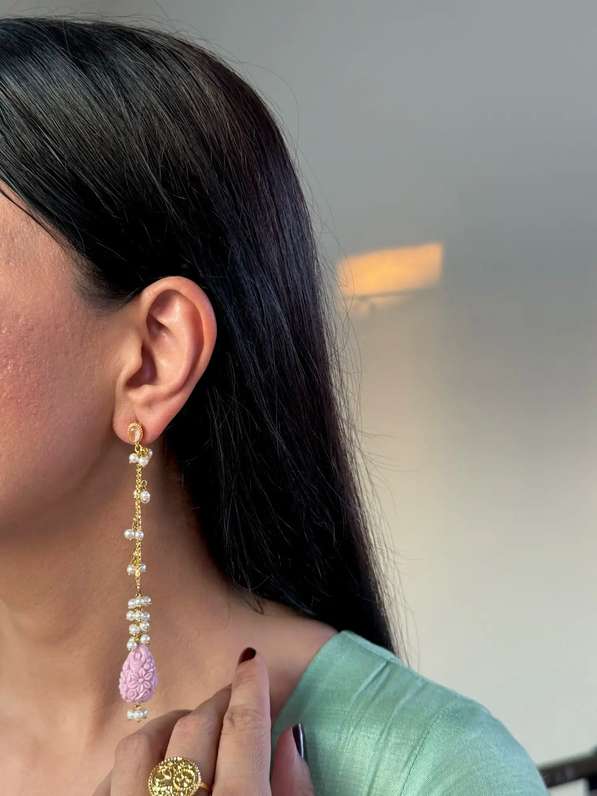 Whimsical lavender Pakistani earring design