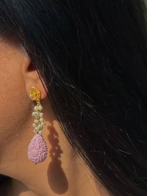 Whimsical powder pink Pakistani statement earrings