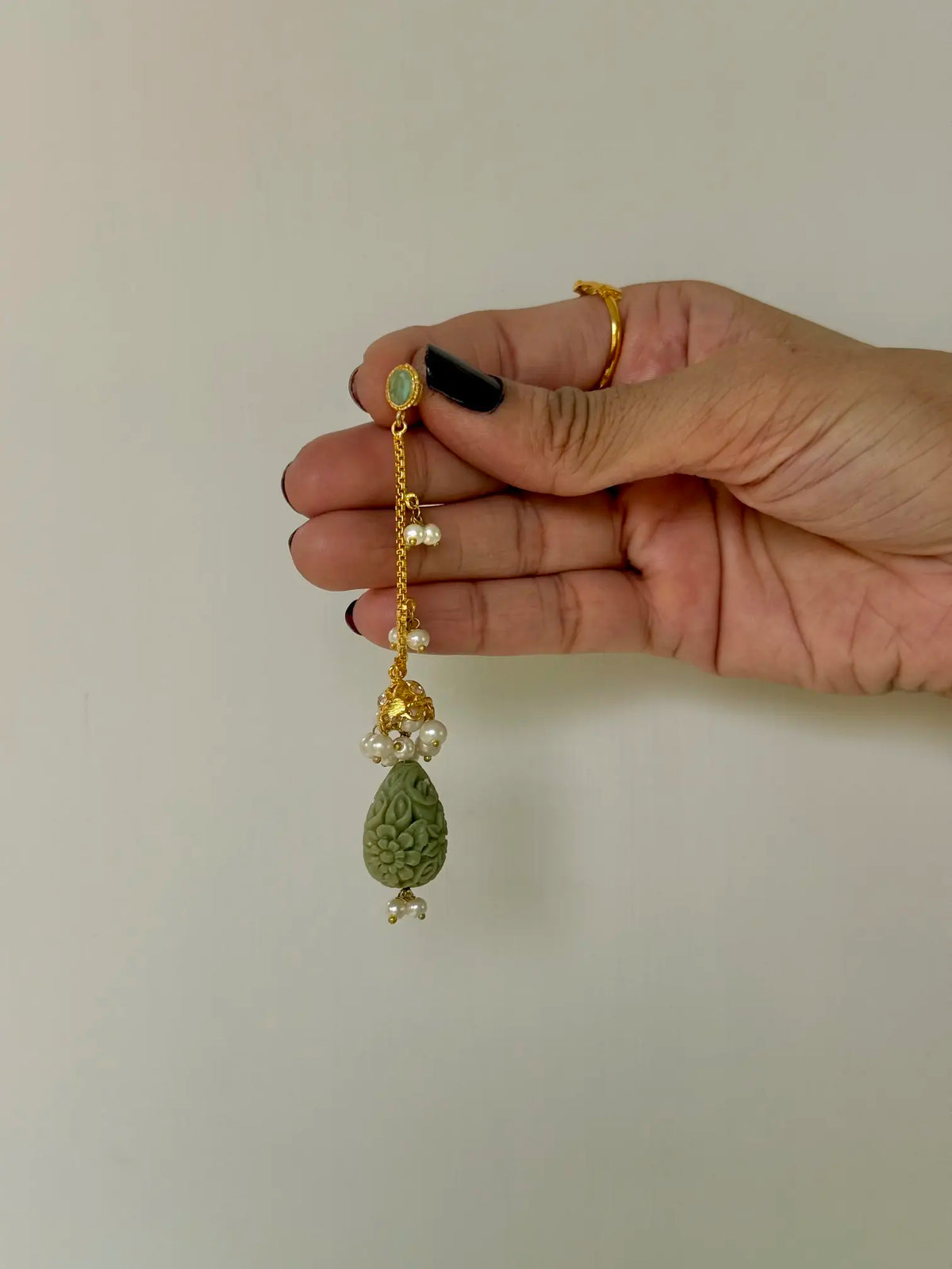 Whimsical sage Pakistani statement earrings