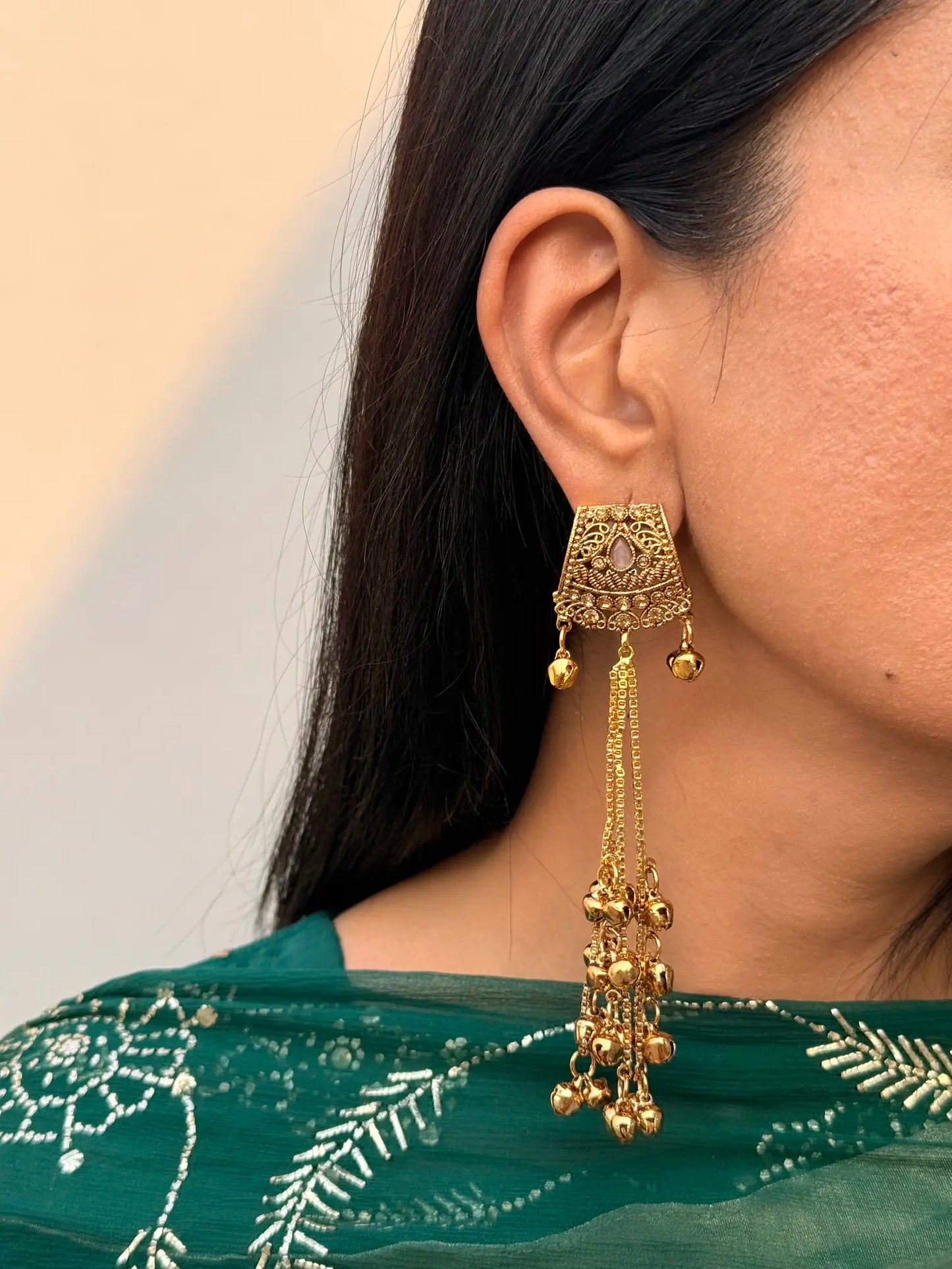 Zooni Kashmiri earrings featuring detailed traditional jhumka artistry