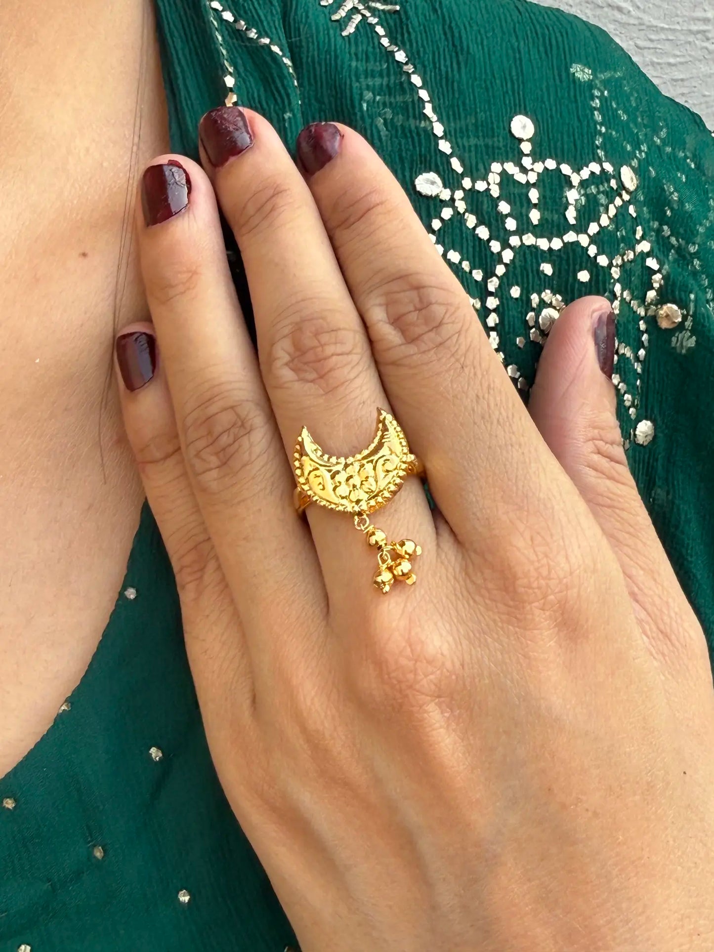 Front view of Chand Phool traditional ring with detailed ethnic design
