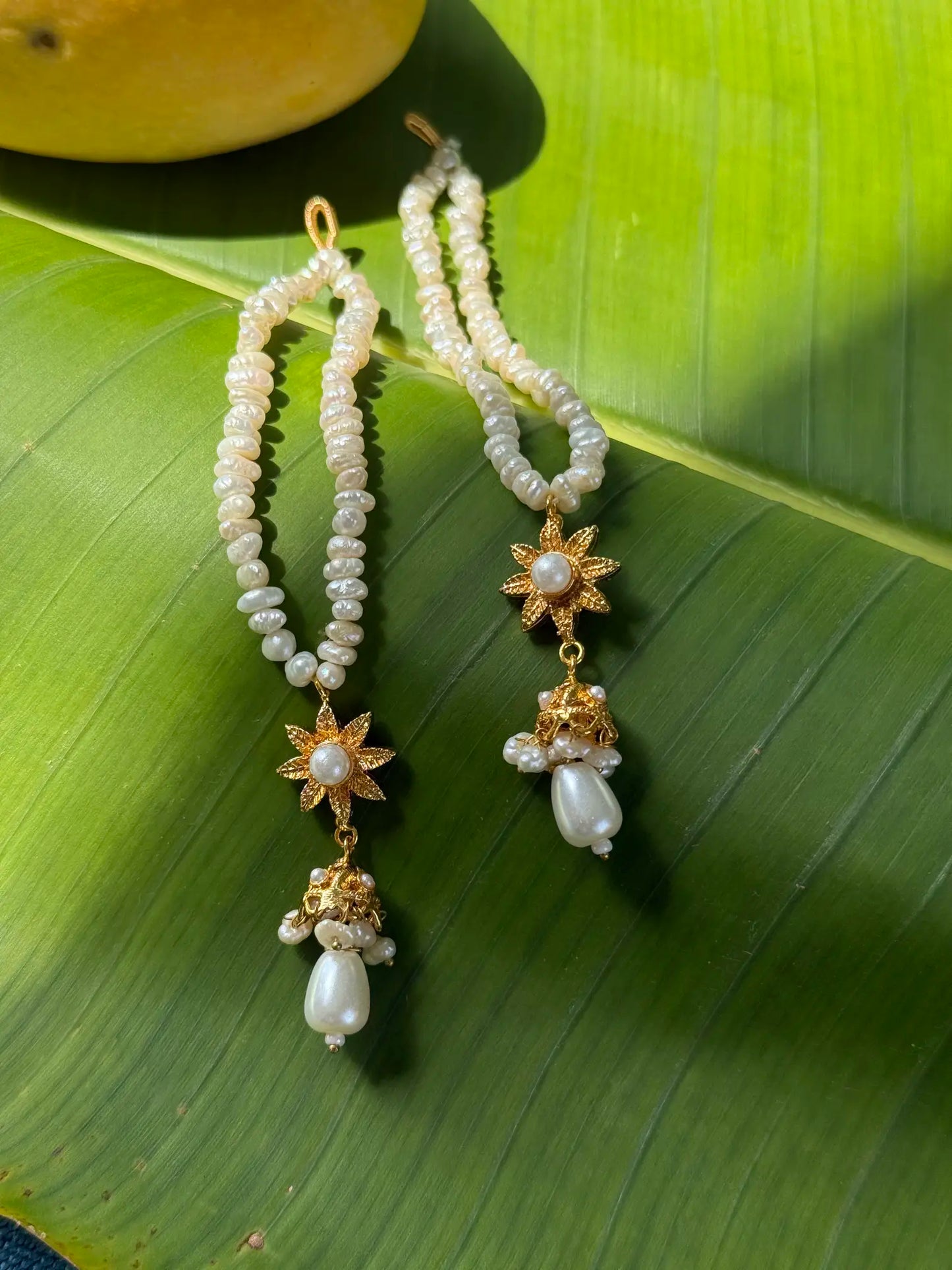 Elegant Damini gold plated real pearl earrings with traditional Pakistani styling